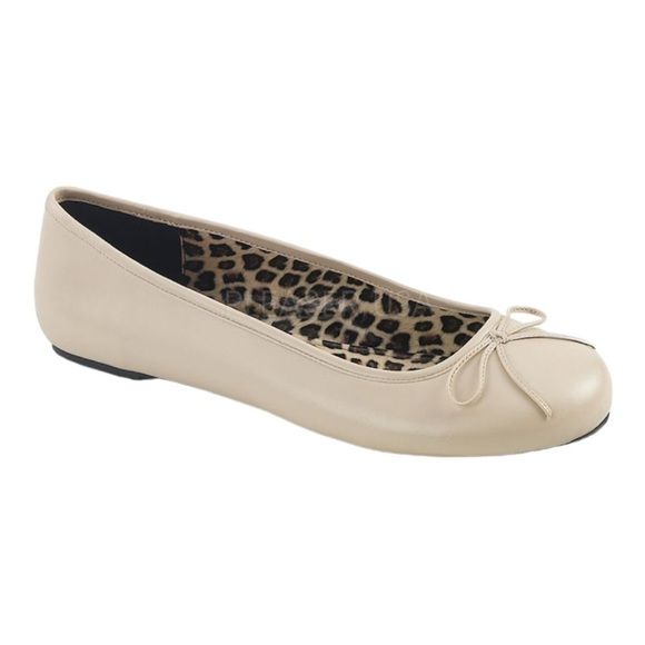 NEW Pleaser Anna 01 Ballet Flat Shoe Cream Faux Leather Pink Label Sz 11 FLAW - Picture 1 of 16
